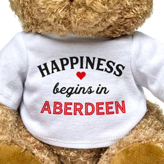 HAPPINESS BEGINS IN ABERDEEN - Teddy Bear - Cute Cuddly Soft - Gift Present