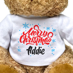 MERRY CHRISTMAS ADDIE - Teddy Bear - Cute Cuddly Soft - Xmas Gift Present