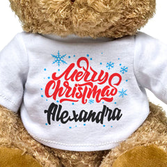MERRY CHRISTMAS ALEXANDRA - Teddy Bear - Cute Cuddly Soft - Xmas Gift Present