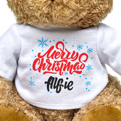 MERRY CHRISTMAS ALFIE - Teddy Bear - Cute Cuddly Soft - Xmas Gift Present
