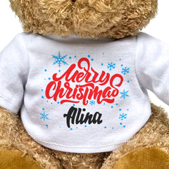 MERRY CHRISTMAS ALINA - Teddy Bear - Cute Cuddly Soft - Xmas Gift Present