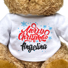 MERRY CHRISTMAS ANGELINA - Teddy Bear - Cute Cuddly Soft - Xmas Gift Present