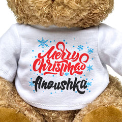 MERRY CHRISTMAS ANOUSHKA - Teddy Bear - Cute Cuddly Soft - Xmas Gift Present