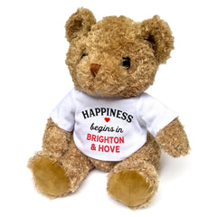 HAPPINESS BEGINS IN BRIGHTON & HOVE - Teddy Bear - Cute Cuddly - Gift Present