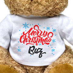 MERRY CHRISTMAS BAZ - Teddy Bear - Cute Cuddly Soft - Xmas Gift Present