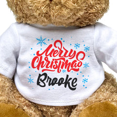 MERRY CHRISTMAS BROOKE - Teddy Bear - Cute Cuddly Soft - Xmas Gift Present