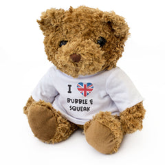 I LOVE BUBBLE & SQUEAK (UK FLAG) - Teddy Bear - Cute Soft - Funny Gift Present