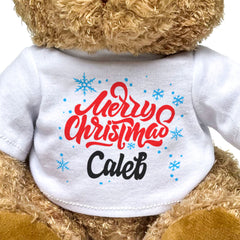 MERRY CHRISTMAS CALEB - Teddy Bear - Cute Cuddly Soft - Xmas Gift Present