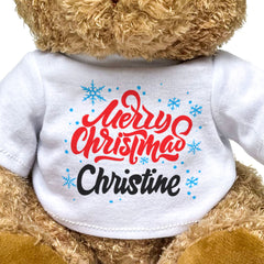 MERRY CHRISTMAS CHRISTINE - Teddy Bear - Cute Cuddly Soft - Xmas Gift Present