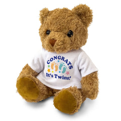 CONGRATS IT'S TWINS! - Cute Cuddly Soft Adorable - Teddy Bear - Gender Reveal Gift Present