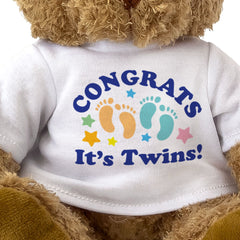 CONGRATS IT'S TWINS! - Cute Cuddly Soft Adorable - Teddy Bear - Gender Reveal Gift Present