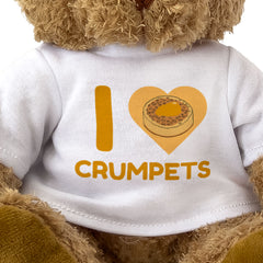 I LOVE CRUMPETS (HEART) - Teddy Bear - Cute Cuddly Soft - Funny Gift Present