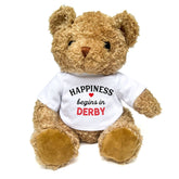 HAPPINESS BEGINS IN DERBY - Teddy Bear - Cute Cuddly Soft - Gift Present