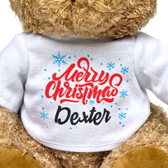 MERRY CHRISTMAS DEXTER - Teddy Bear - Cute Cuddly Soft - Xmas Gift Present
