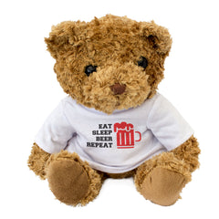 EAT SLEEP BEER REPEAT - Teddy Bear - Cute Cuddly Soft - Funny Gift Present
