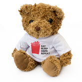 EAT SLEEP CHIPS REPEAT - Teddy Bear - Cute - Funny French Fries Gift Present