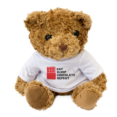 EAT SLEEP CHOCOLATE REPEAT - Teddy Bear - Cute Cuddly Soft - Funny Gift Present