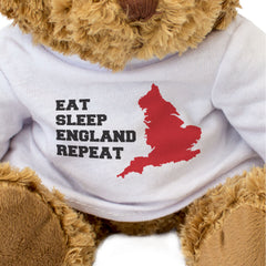 EAT SLEEP ENGLAND REPEAT - Teddy Bear - Cute Cuddly - Funny English Gift Present