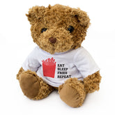 EAT SLEEP FRIES REPEAT - Teddy Bear - Cute Cuddly Soft - Funny Gift Present