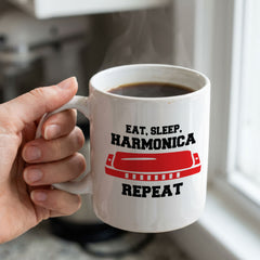 EAT SLEEP HARMONICA REPEAT - Mug - Funny Music Harmonicist Gift Present