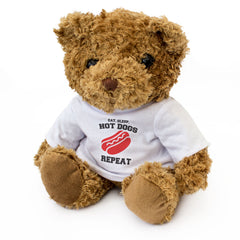 EAT SLEEP HOT DOGS REPEAT - Teddy Bear - Cute Cuddly Soft - Funny Gift Present