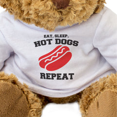 EAT SLEEP HOT DOGS REPEAT - Teddy Bear - Cute Cuddly Soft - Funny Gift Present