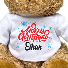 MERRY CHRISTMAS ETHAN - Teddy Bear - Cute Cuddly Soft - Xmas Gift Present