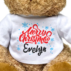 MERRY CHRISTMAS EVELYN - Teddy Bear - Cute Cuddly Soft - Xmas Gift Present