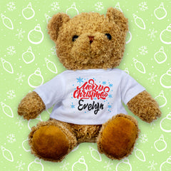 MERRY CHRISTMAS EVELYN - Teddy Bear - Cute Cuddly Soft - Xmas Gift Present