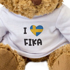 I LOVE FIKA (SWEDEN FLAG) - Teddy Bear - Funny Swedish Coffee Break Gift Present