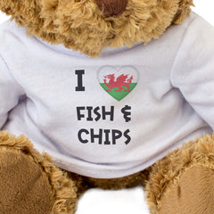 I LOVE FISH & CHIPS (WALES FLAG) - Teddy Bear - Cute - Funny Welsh Gift Present