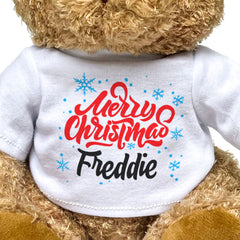 MERRY CHRISTMAS FREDDIE - Teddy Bear - Cute Cuddly Soft - Xmas Gift Present
