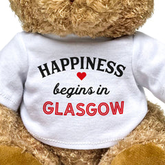 HAPPINESS BEGINS IN GLASGOW - Teddy Bear - Cute Cuddly Soft - Gift Present