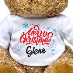 MERRY CHRISTMAS GLENN - Teddy Bear - Cute Cuddly Soft - Xmas Gift Present