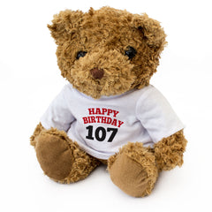 HAPPY BIRTHDAY 107 - Teddy Bear - Cute Soft Cuddly Adorable - 107th Gift Present