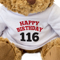 HAPPY BIRTHDAY 116 - Teddy Bear - Cute Soft Cuddly Adorable - 116th Gift Present