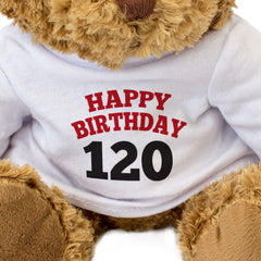 HAPPY BIRTHDAY 120 - Teddy Bear - Cute Soft Cuddly Adorable - 120th Gift Present