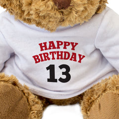 HAPPY BIRTHDAY 13 - Teddy Bear - Cute Soft Cuddly Adorable - 13th Gift Present