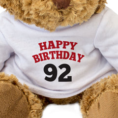 HAPPY BIRTHDAY 92 - Teddy Bear - Cute Soft Cuddly Adorable - 92nd Gift Present