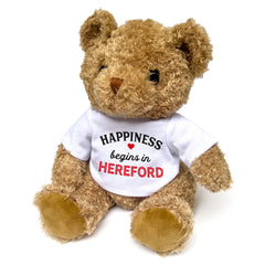 HAPPINESS BEGINS IN HEREFORD - Teddy Bear - Cute Cuddly Soft - Gift Present
