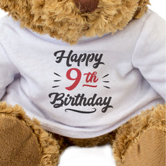 HAPPY 9TH BIRTHDAY - Teddy Bear - Cute Soft Cuddly - 9 Years Old Gift Present