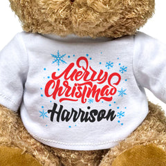 MERRY CHRISTMAS HARRISON - Teddy Bear - Cute Cuddly Soft - Xmas Gift Present