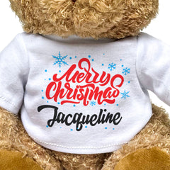 MERRY CHRISTMAS JACQUELINE - Teddy Bear - Cute Cuddly Soft - Xmas Gift Present