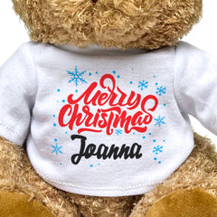 MERRY CHRISTMAS JOANNA - Teddy Bear - Cute Cuddly Soft - Xmas Gift Present