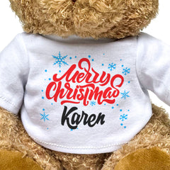 MERRY CHRISTMAS KAREN - Teddy Bear - Cute Cuddly Soft - Xmas Gift Present