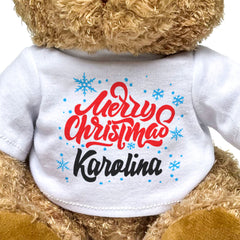 MERRY CHRISTMAS KAROLINA - Teddy Bear - Cute Cuddly Soft - Xmas Gift Present
