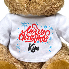 MERRY CHRISTMAS KIM - Teddy Bear - Cute Cuddly Soft - Xmas Gift Present