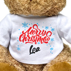 MERRY CHRISTMAS LEO - Teddy Bear - Cute Cuddly Soft - Xmas Gift Present