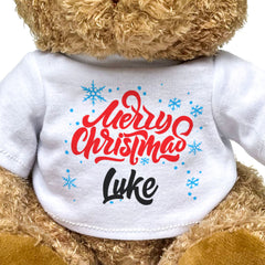 MERRY CHRISTMAS LUKE - Teddy Bear - Cute Cuddly Soft - Xmas Gift Present
