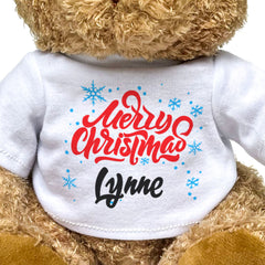 MERRY CHRISTMAS LYNNE - Teddy Bear - Cute Cuddly Soft - Xmas Gift Present